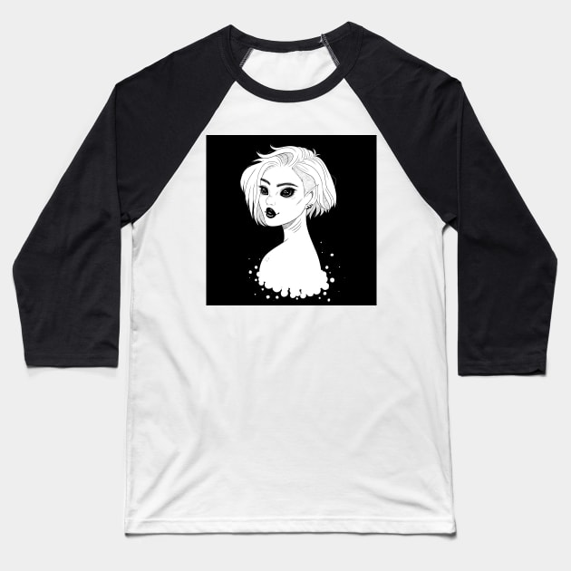 Dark Eyed Demon Girl Baseball T-Shirt by PeppermintKamz